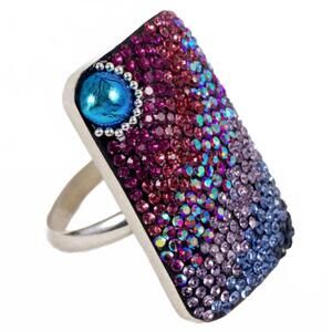 NEW MOSAICO women's austrian crystals adjustable ring in multicolor
